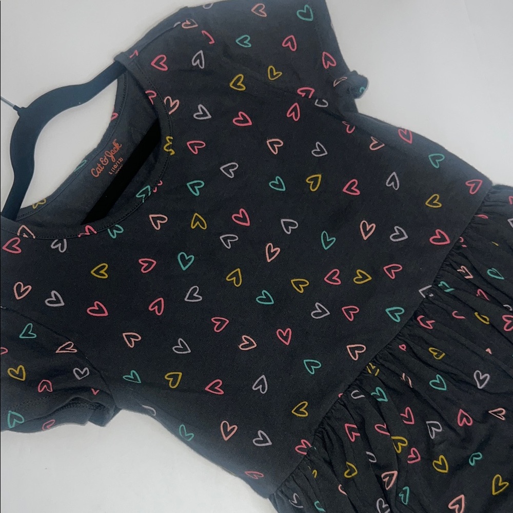 Girls 10/12 Cat & Jack Charcoal Dress with Vibrant Heart Design - Picture 3 of 6